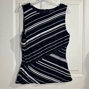 White House Black Market Striped Sleeveless Top L Black White Asymmetrical Hem